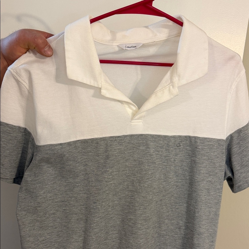 Calvin Klein White and Gray Two-Tone Polo